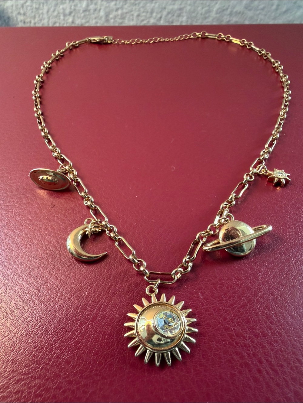 Alex & Ani Celestial Gold-Tone Charm Necklace with Sun, Moon, Saturn & UFO Charm